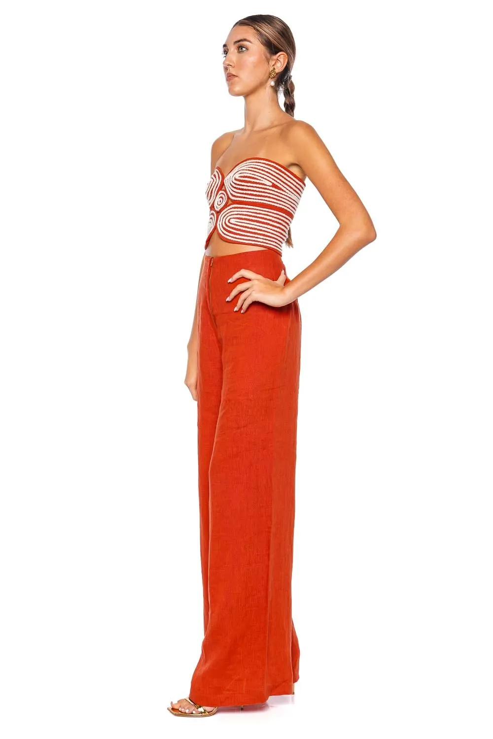 Baía Embroidered Linen Bustier Top
