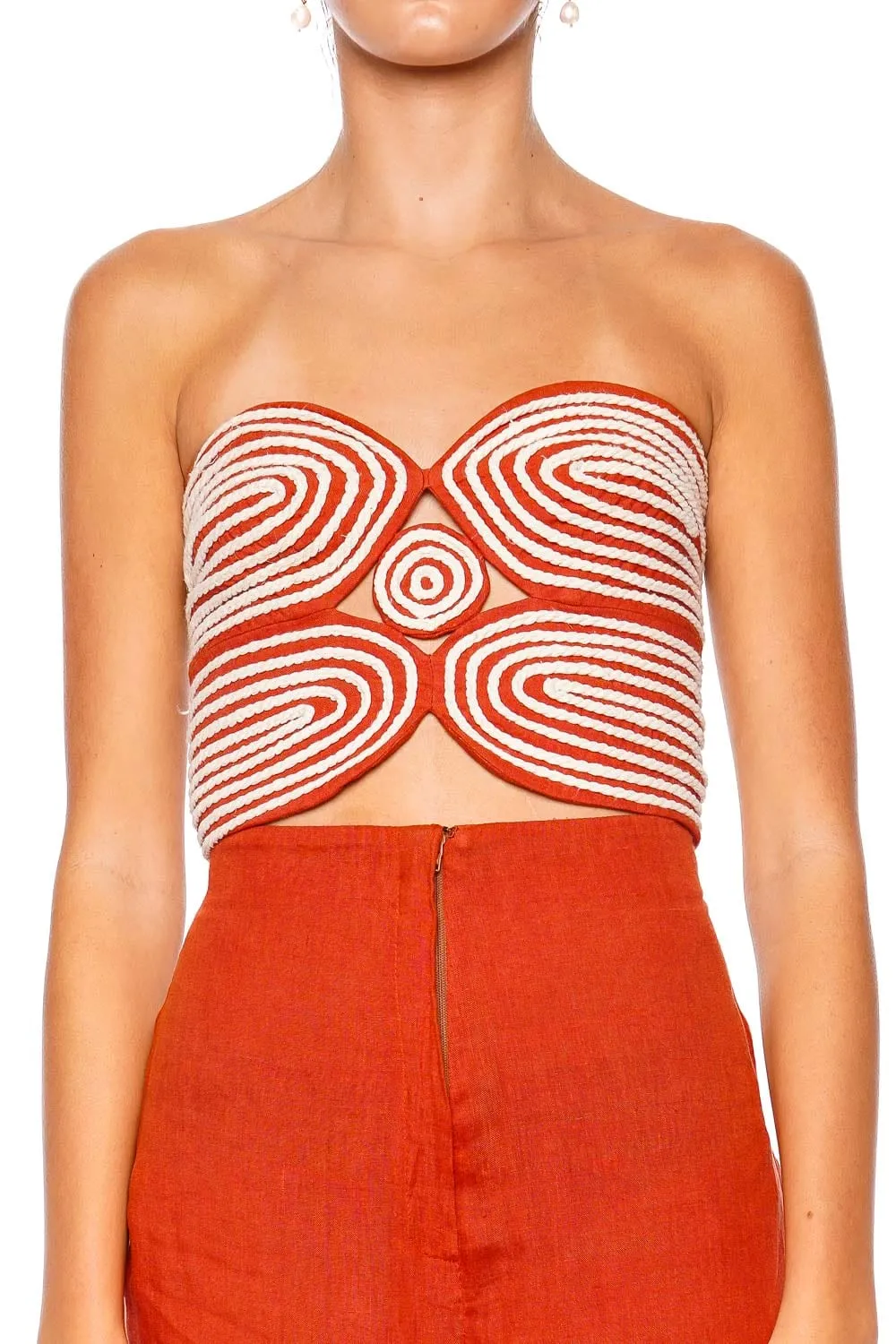 Baía Embroidered Linen Bustier Top