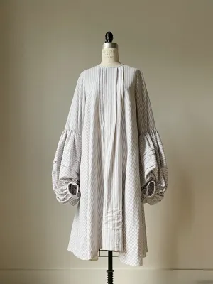 balloon sleeve 3/4 length ticking dress
