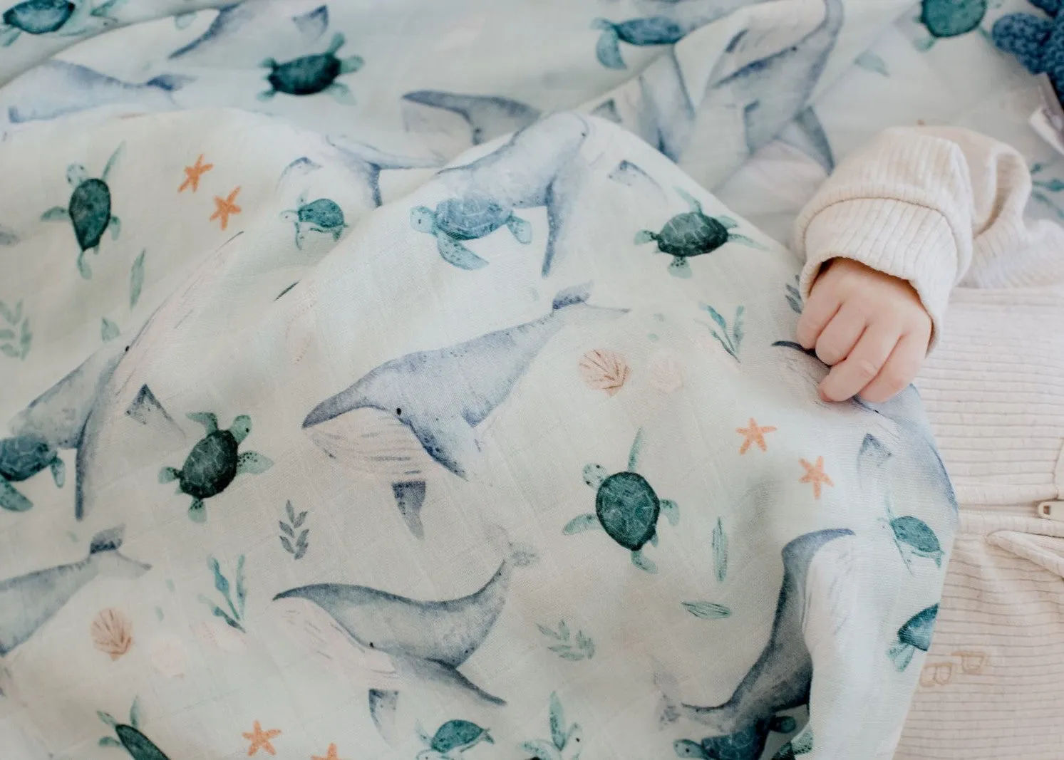 Bambella Bamboo Cotton Muslin Swaddle Wrap - Turtle Bay