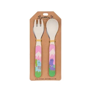 Bamboo Crew Fork & Spoon Set - Llama