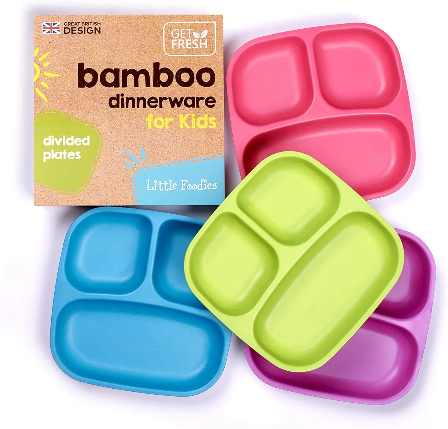 Bamboo divided kids plates (Green/Blue)