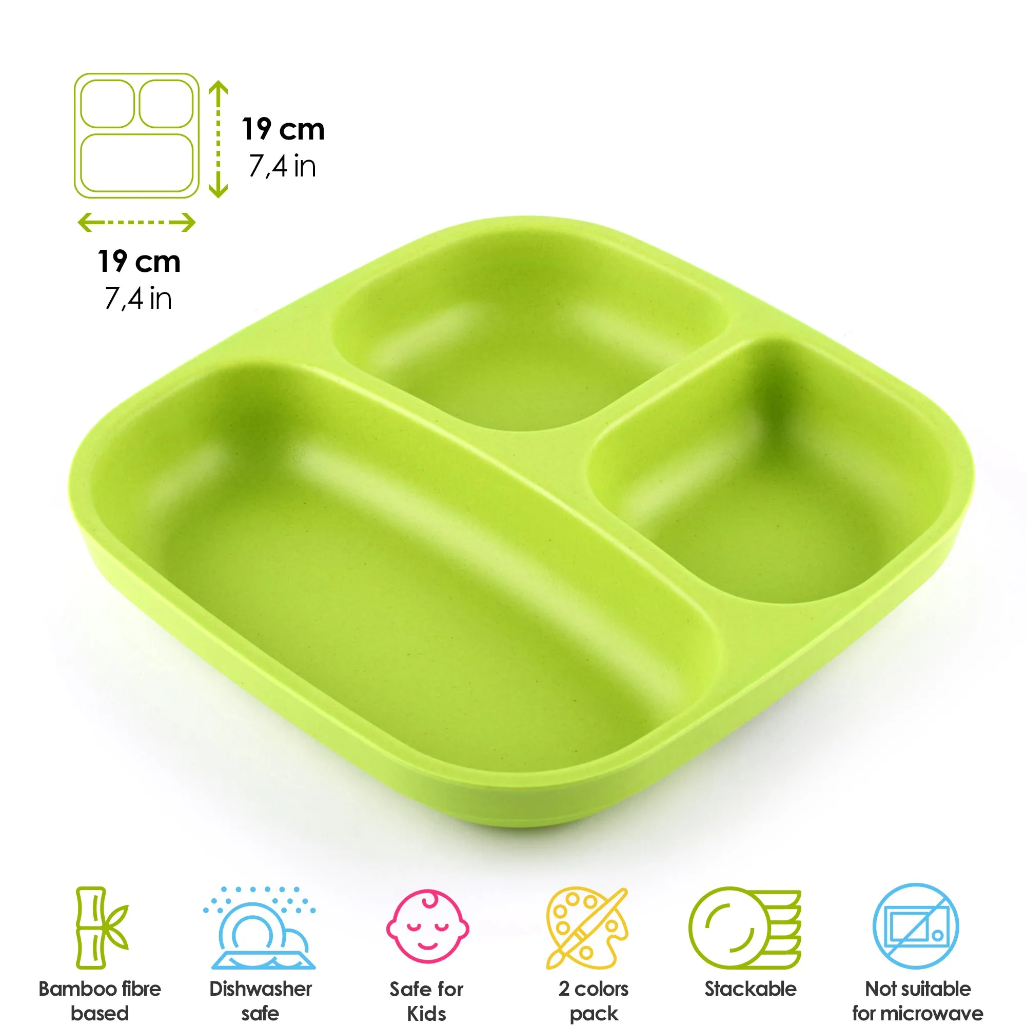 Bamboo divided kids plates (Green/Blue)
