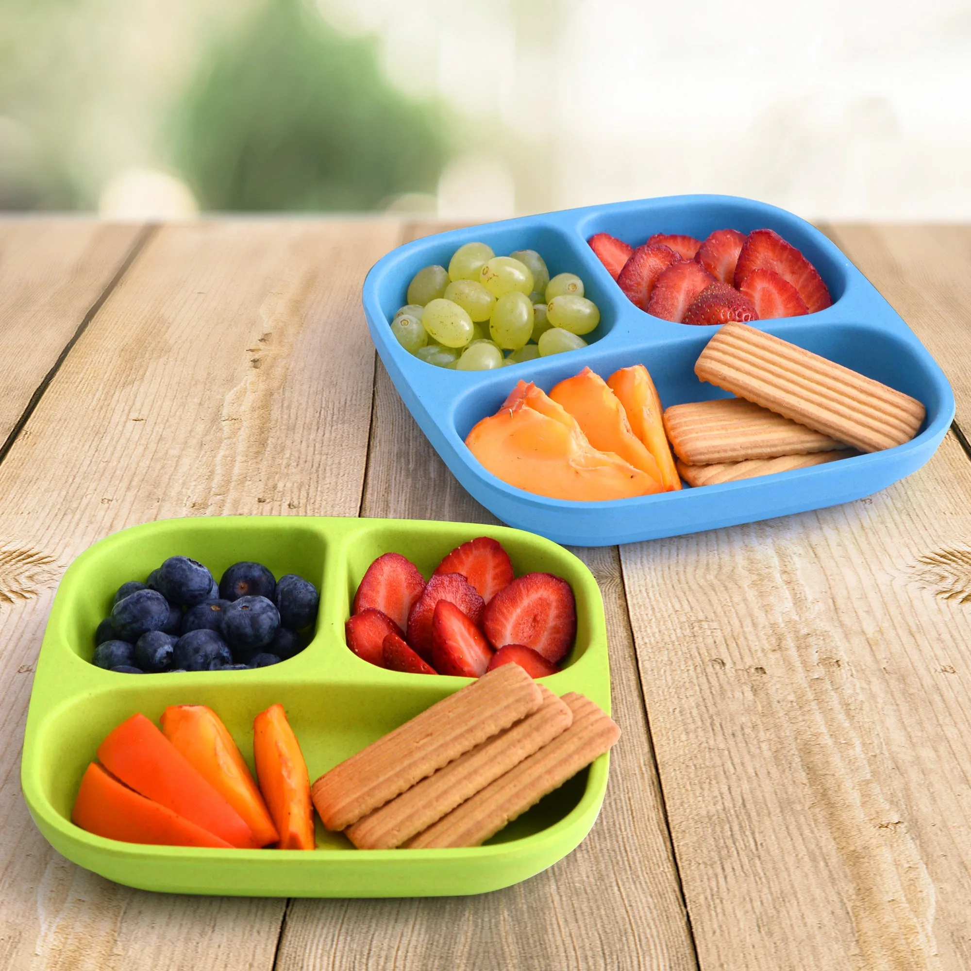 Bamboo divided kids plates (Green/Blue)