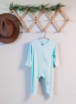 Bamboo mitten cuffed and footed zip up jammy / Bamboo stretchy footie onesie