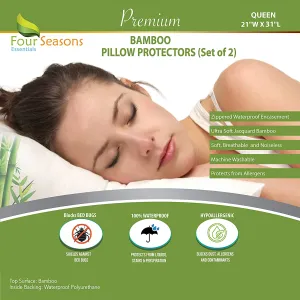 Bamboo Pillow Protector - Waterproof Hypoallergenic Dust Proof Zippered Encasement