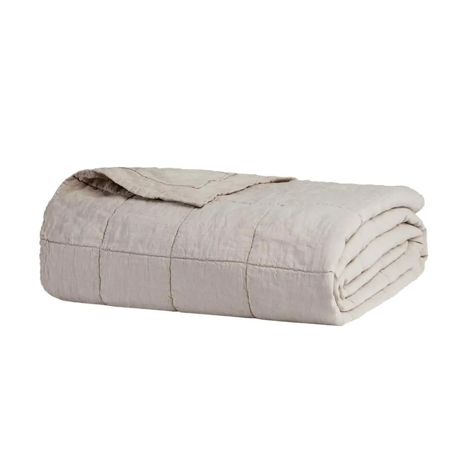 Bambury French Flax Linen Quilted Coverlet -  Queen/King - Pebble