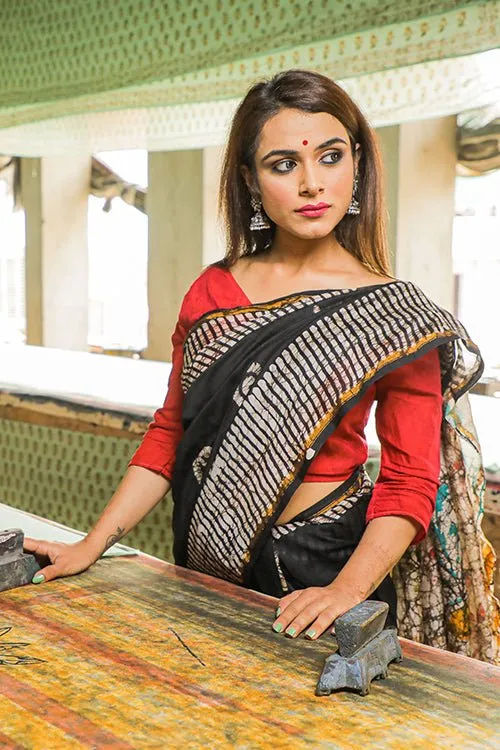 Batik Handblock Print Chanderi Silk Saree