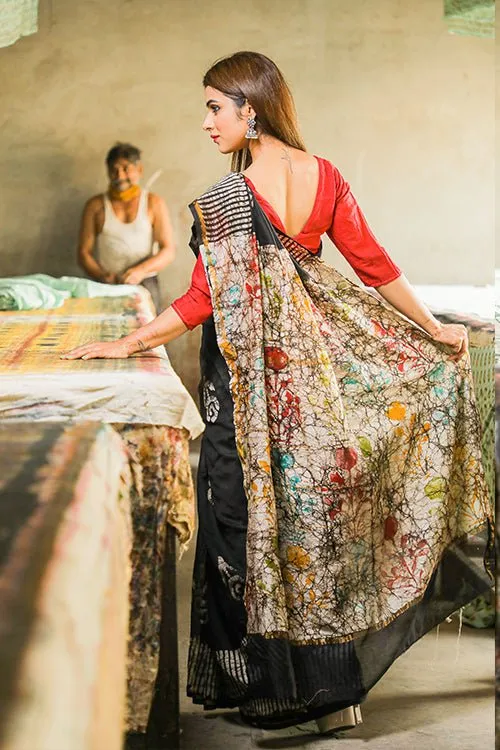 Batik Handblock Print Chanderi Silk Saree