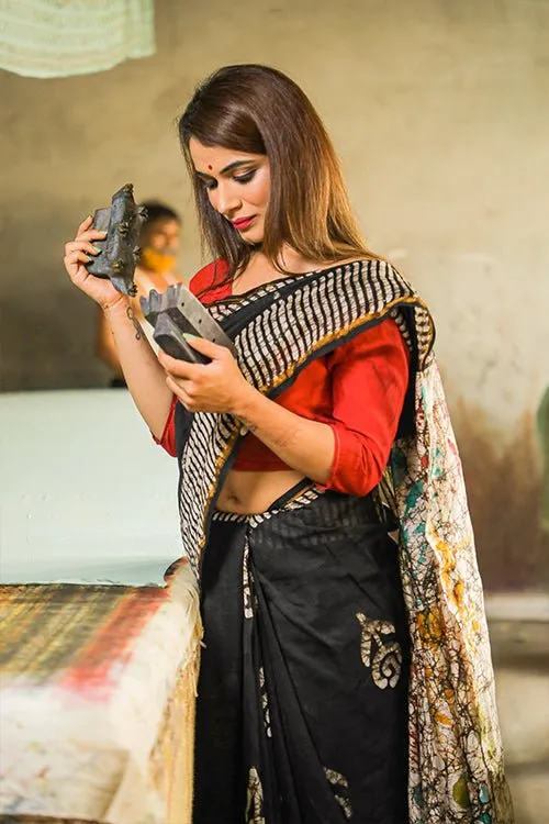 Batik Handblock Print Chanderi Silk Saree