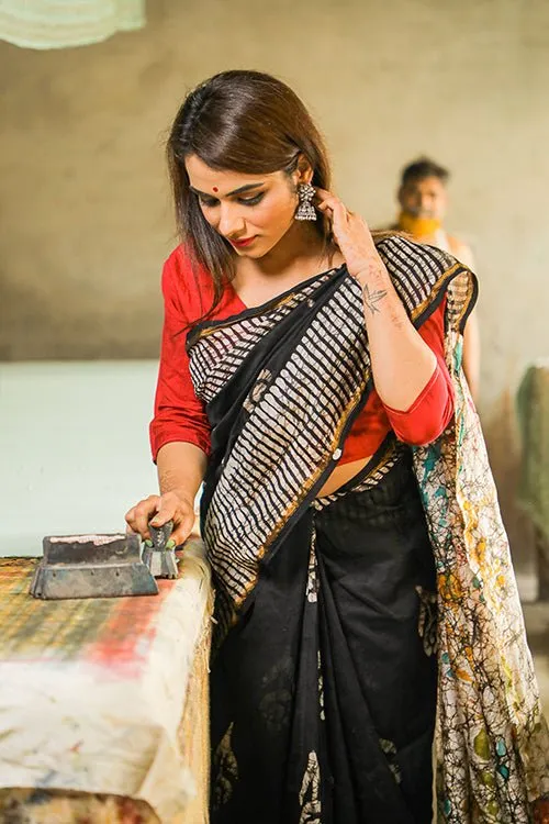Batik Handblock Print Chanderi Silk Saree