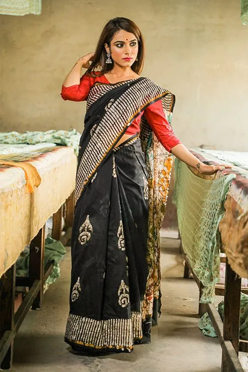 Batik Handblock Print Chanderi Silk Saree
