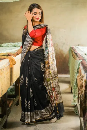 Batik Handblock Print Chanderi Silk Saree