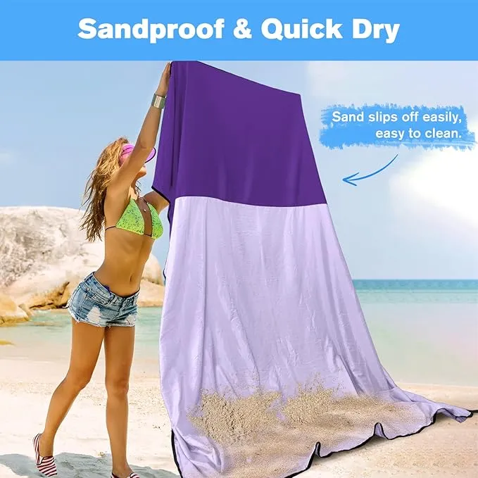 Beach Blanket Waterproof Sandproof Large Beach Mat 79" X 87", Quick Drying Durable Portable Lightweight Outdoor Nylon Picnic Blanket for Travel Camping Hiking, Purple