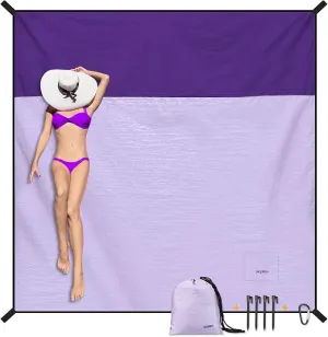 Beach Blanket Waterproof Sandproof Large Beach Mat 79" X 87", Quick Drying Durable Portable Lightweight Outdoor Nylon Picnic Blanket for Travel Camping Hiking, Purple