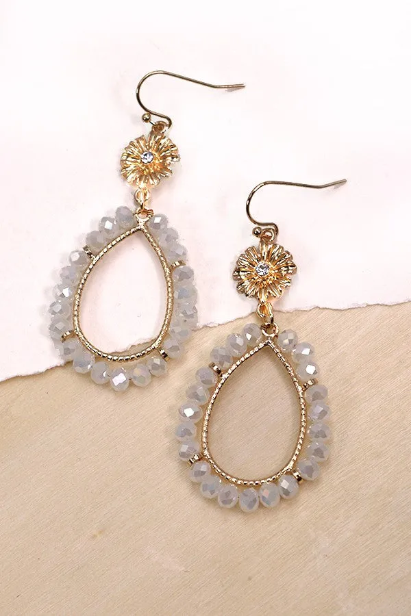 Beaded Teardrop w/ Flower Top Earrings