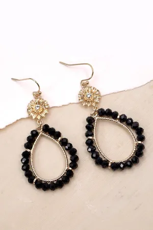 Beaded Teardrop w/ Flower Top Earrings