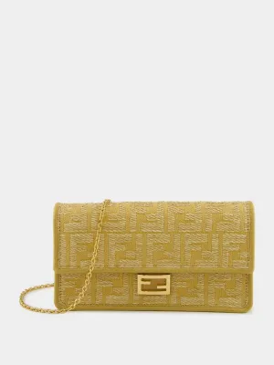 Beige Jacquard Wallet On Chain Baguette