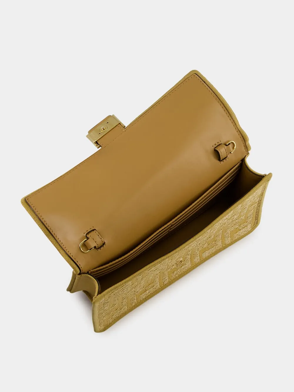 Beige Jacquard Wallet On Chain Baguette