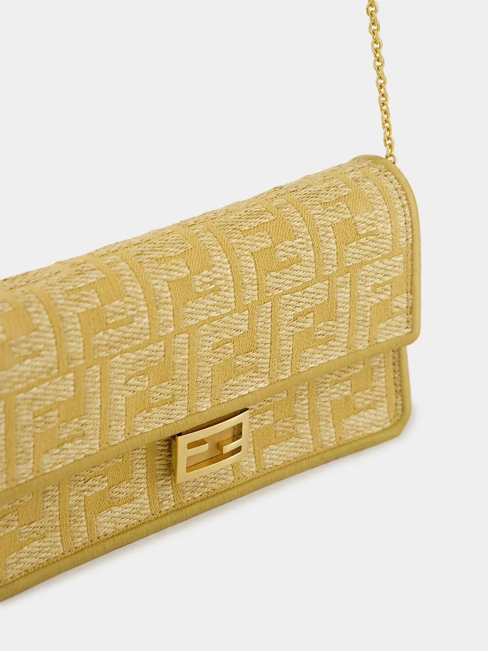 Beige Jacquard Wallet On Chain Baguette
