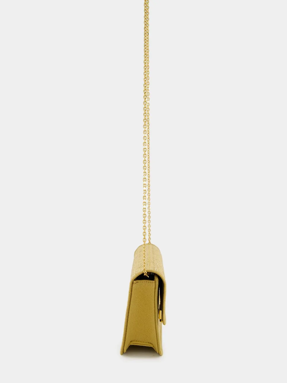 Beige Jacquard Wallet On Chain Baguette
