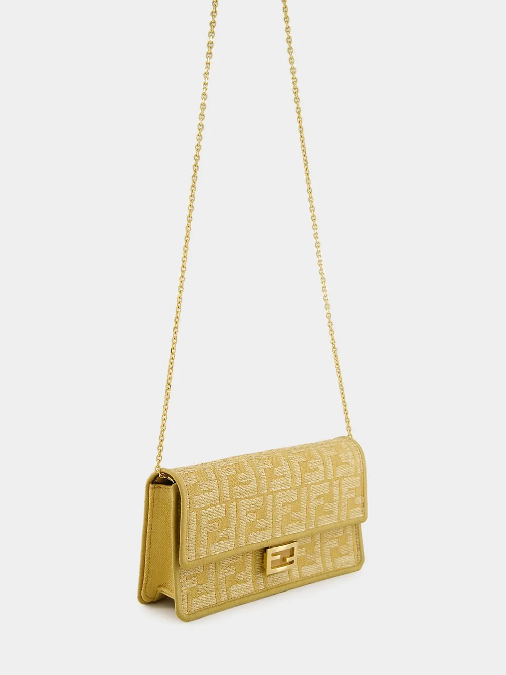 Beige Jacquard Wallet On Chain Baguette