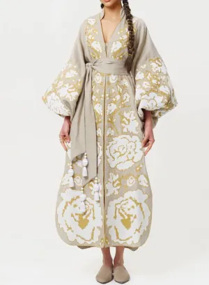 Beige kaftan with gold embroidery
