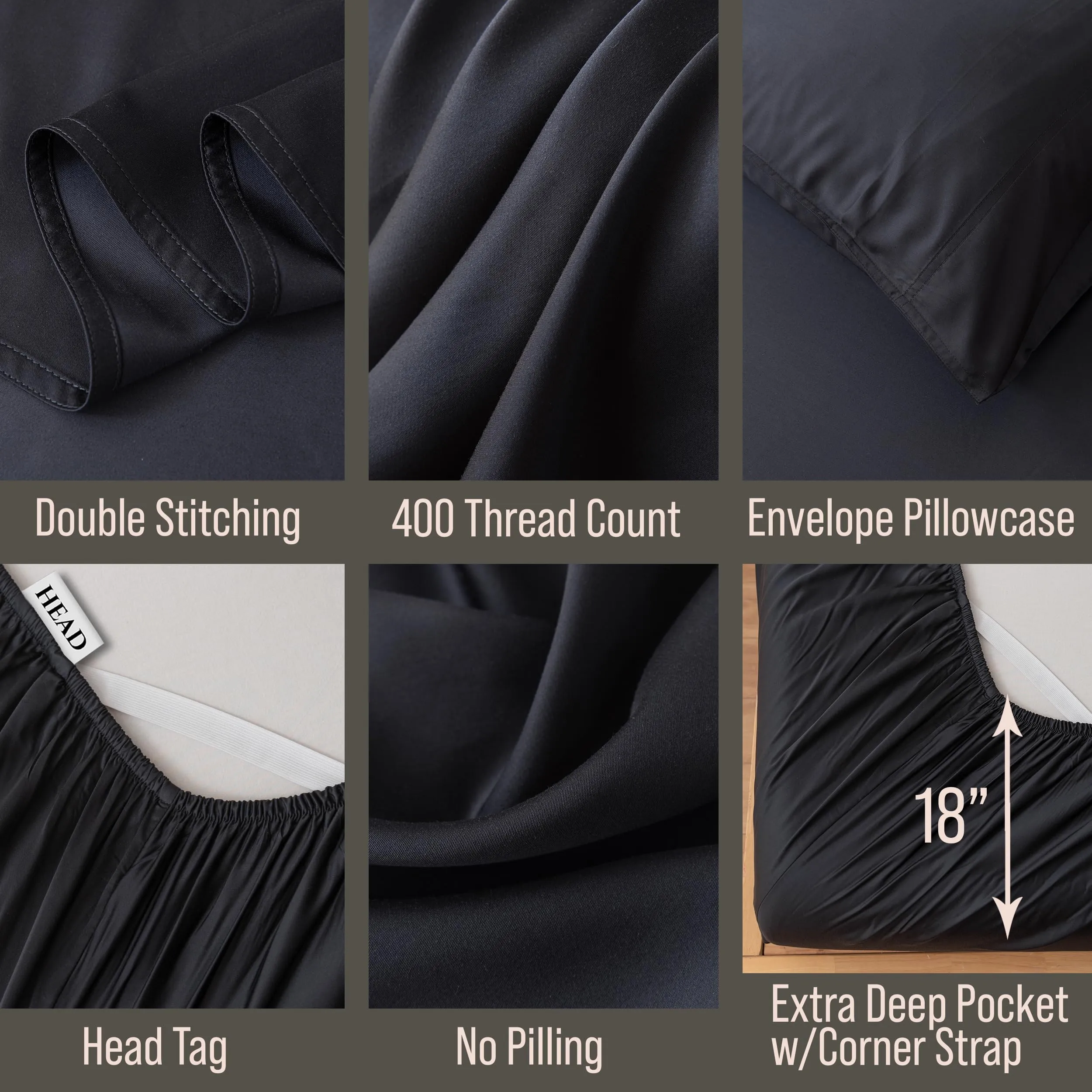 Bella Coterie Luxury King Bamboo Sheet Set | Organically Grown | Ultra Soft | Cooling for Hot Sleepers | 18" Deep Pocket | Viscose Made from Bamboo [Black]