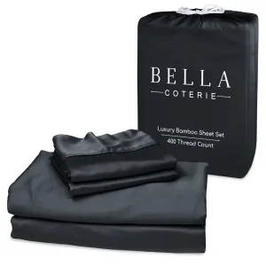 Bella Coterie Luxury King Bamboo Sheet Set | Organically Grown | Ultra Soft | Cooling for Hot Sleepers | 18" Deep Pocket | Viscose Made from Bamboo [Black]