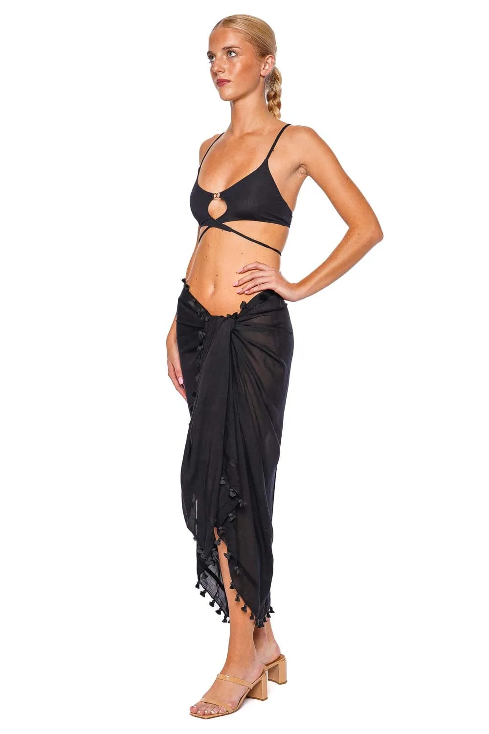 Black Tasseled Pareo Cover Up