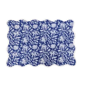 Blue and White Floral Scalloped Cotton Placemats
