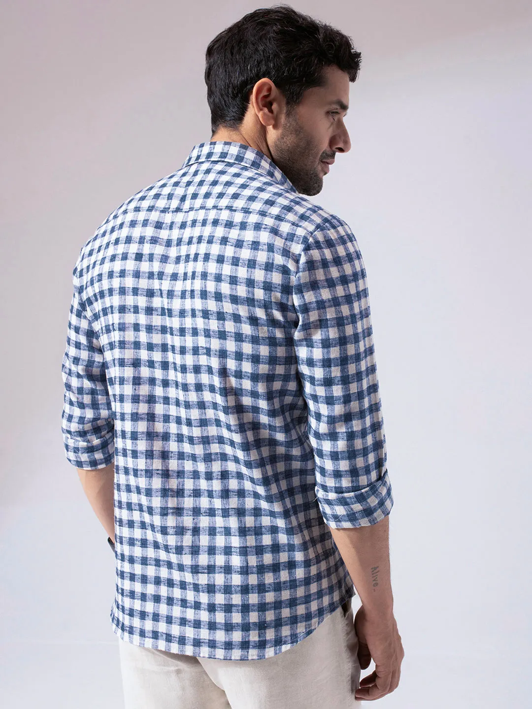 Blue Checks Linen Blend Shirt