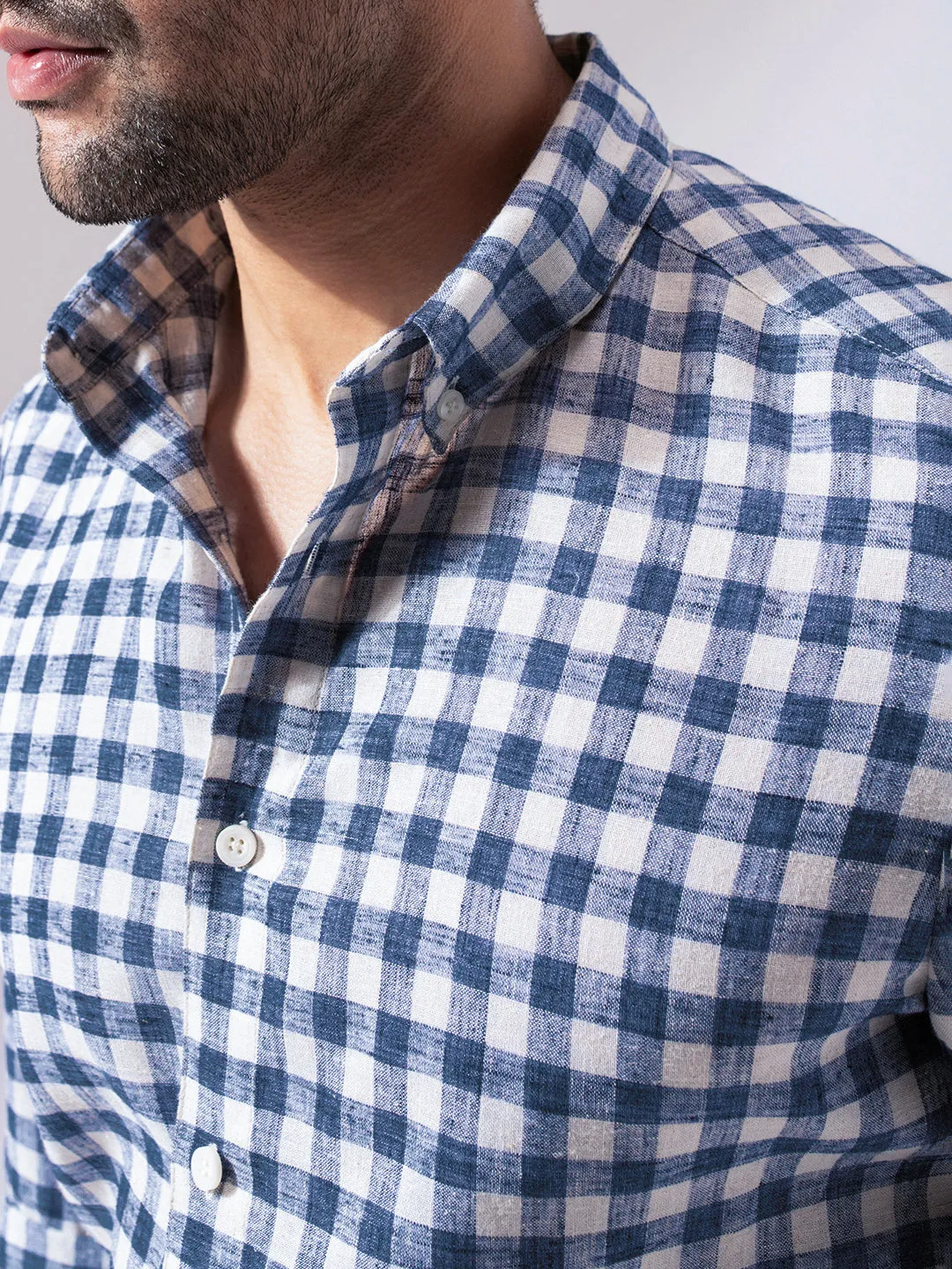 Blue Checks Linen Blend Shirt
