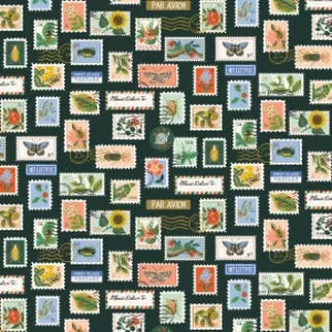 Botanical Postage Stamps - Hunter Metallic Fabric -- Curio by Rifle Paper Co. for Cotton   Steel Fabrics