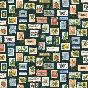 Botanical Postage Stamps - Hunter Metallic Fabric -- Curio by Rifle Paper Co. for Cotton   Steel Fabrics