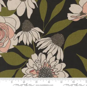 Botany by Moda Fabrics MOCHI LINEN-CABBAGE ROSE/INK
