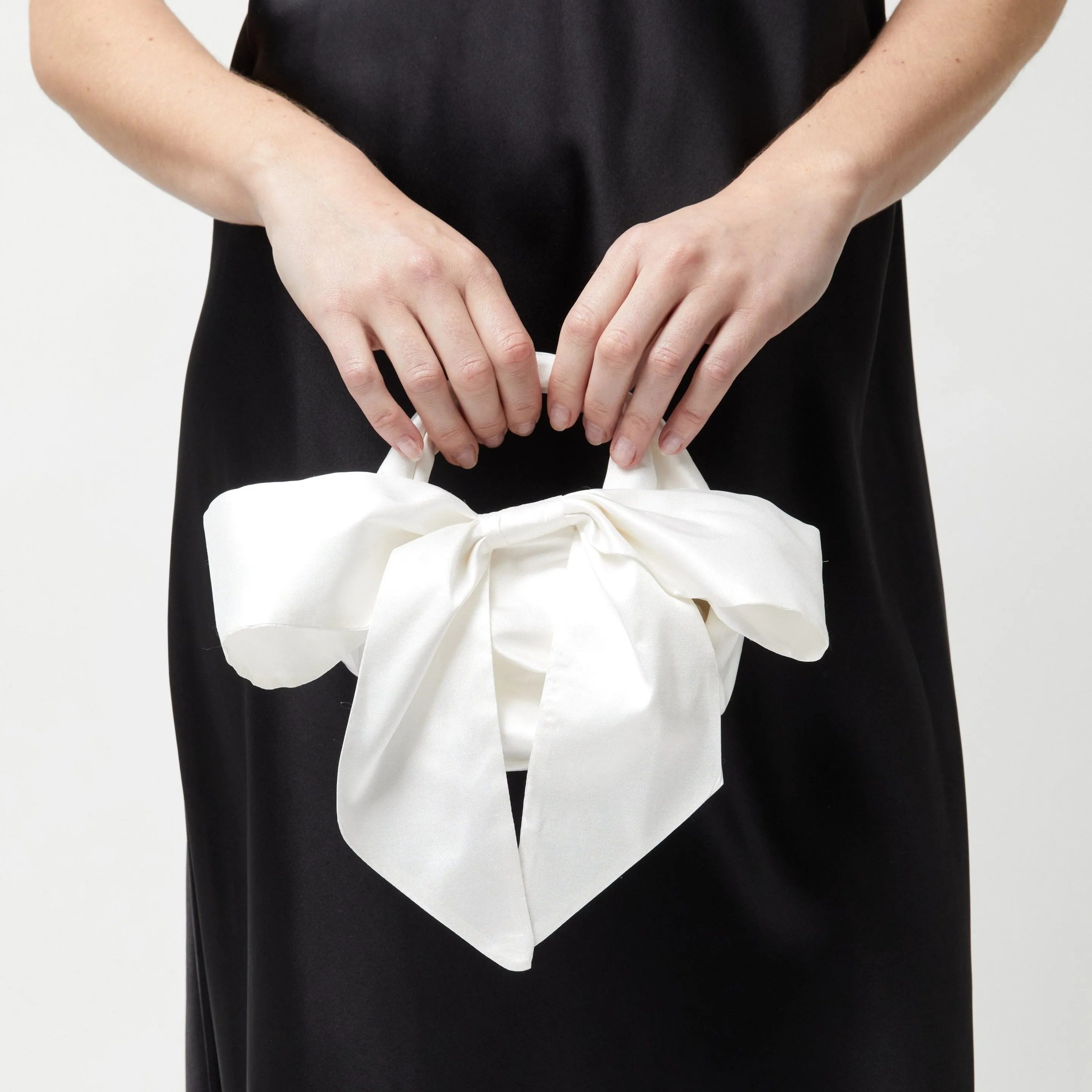 Brie Parachute Bow Bag - Ivory or White Raw Silk