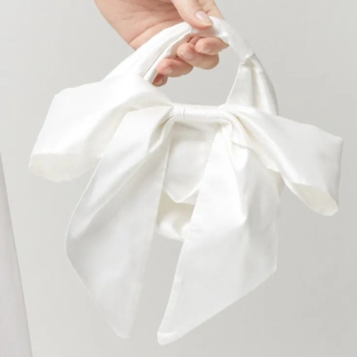 Brie Parachute Bow Bag - Ivory or White Raw Silk