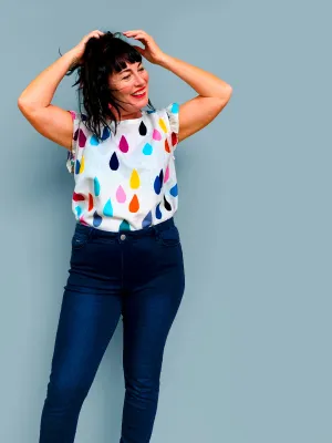 Bright Drops 100% linen cotton top