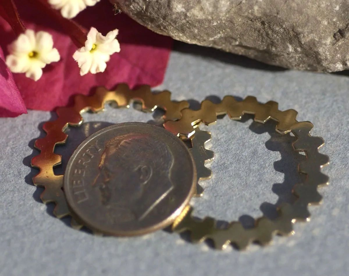 Bronze or Brass 25mm Blanks Gear Cog with 19mm 24g Charm Cutout for Blank Stamping Texturing Jewelry Making - 6 pieces