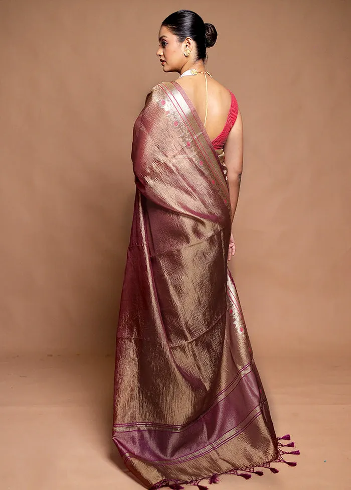 Brown Crushed Tissue Silk Saree With Blouse Piece