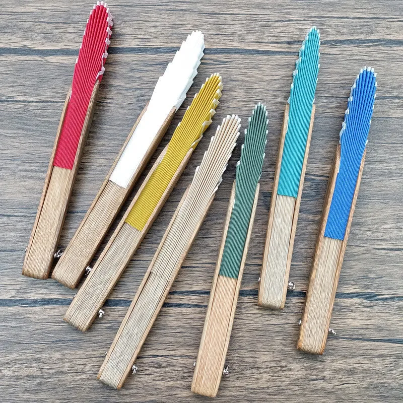 Buddha Stones Retro Solid Color Shell Shape Handheld Bamboo Folding Fan