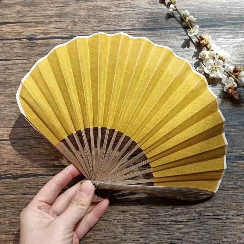Buddha Stones Retro Solid Color Shell Shape Handheld Bamboo Folding Fan