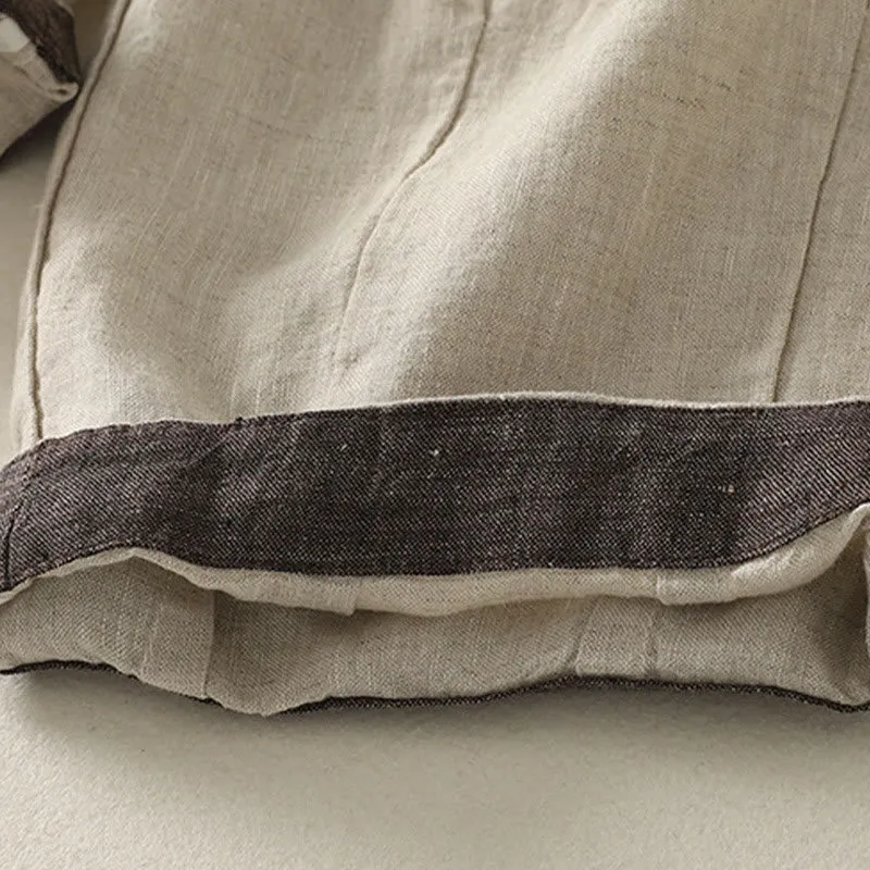 Buddha Stones Summer Casual Pure Color Drawstring 9 Length Cotton Linen Women's Harem Pants With Pockets