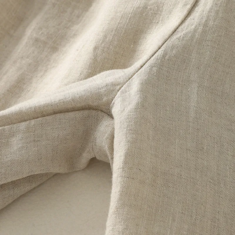 Buddha Stones Summer Casual Pure Color Drawstring 9 Length Cotton Linen Women's Harem Pants With Pockets