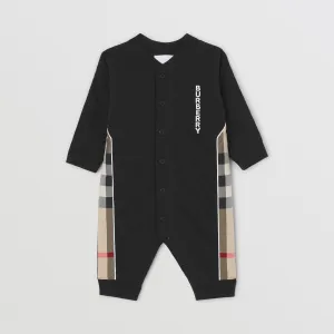 Burberry Check Panel Diamond Quilted Cotton Jumpsuit
