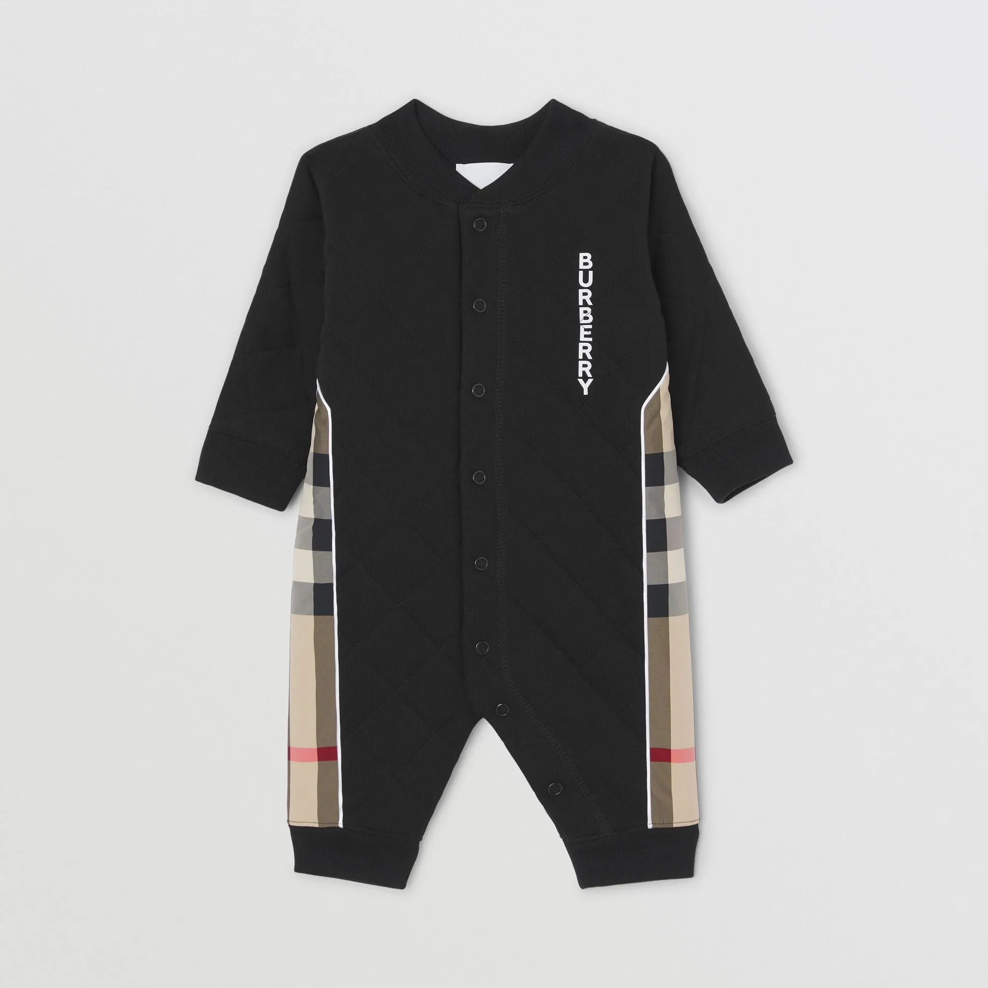 Burberry Check Panel Diamond Quilted Cotton Jumpsuit