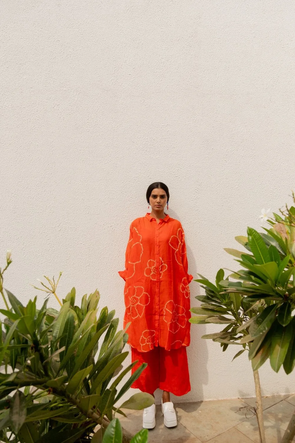 Burnt Orange Bandhani Tunic with Pants