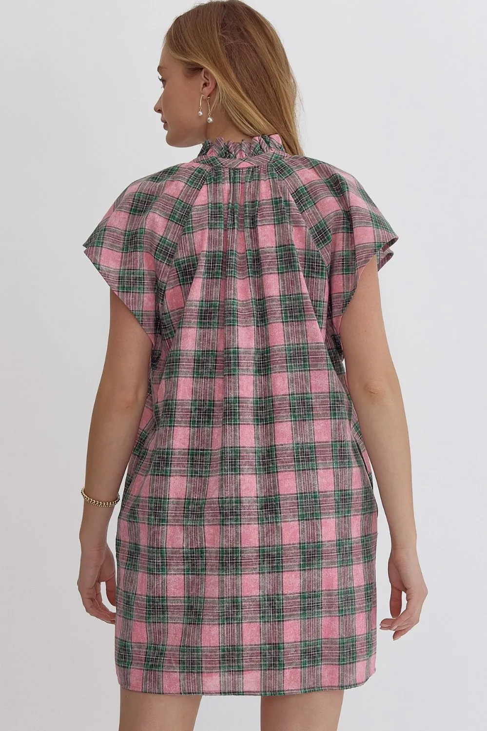 Button Down Plaid Mini Dress {Pink}