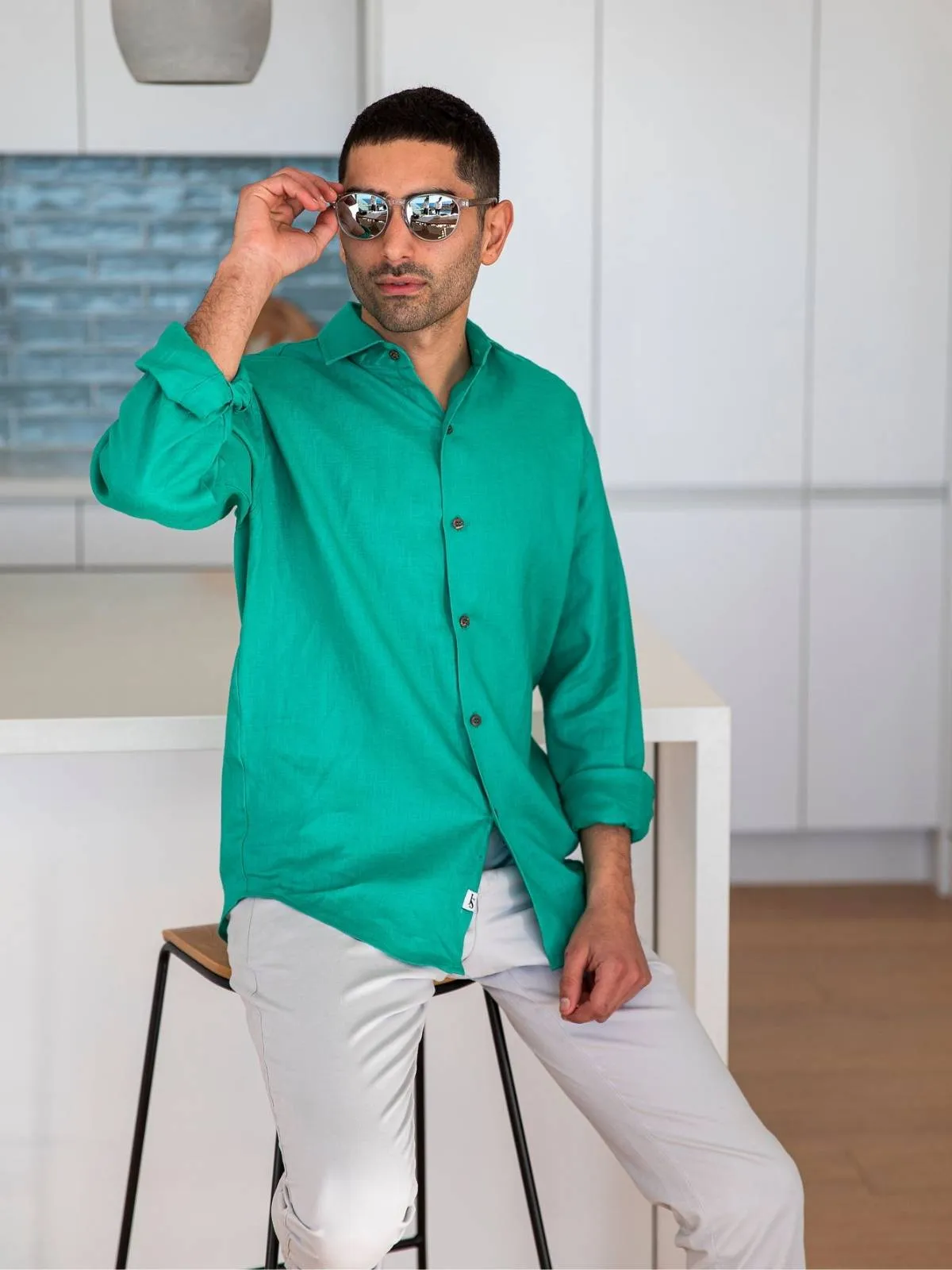 Byron Bay Jade Linen L/S Shirt